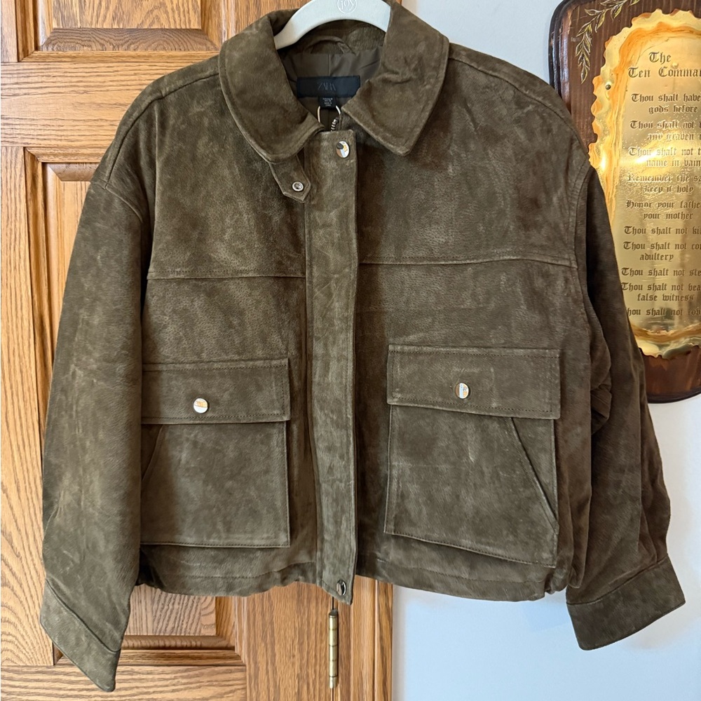 Zara Olive Suede Jacket